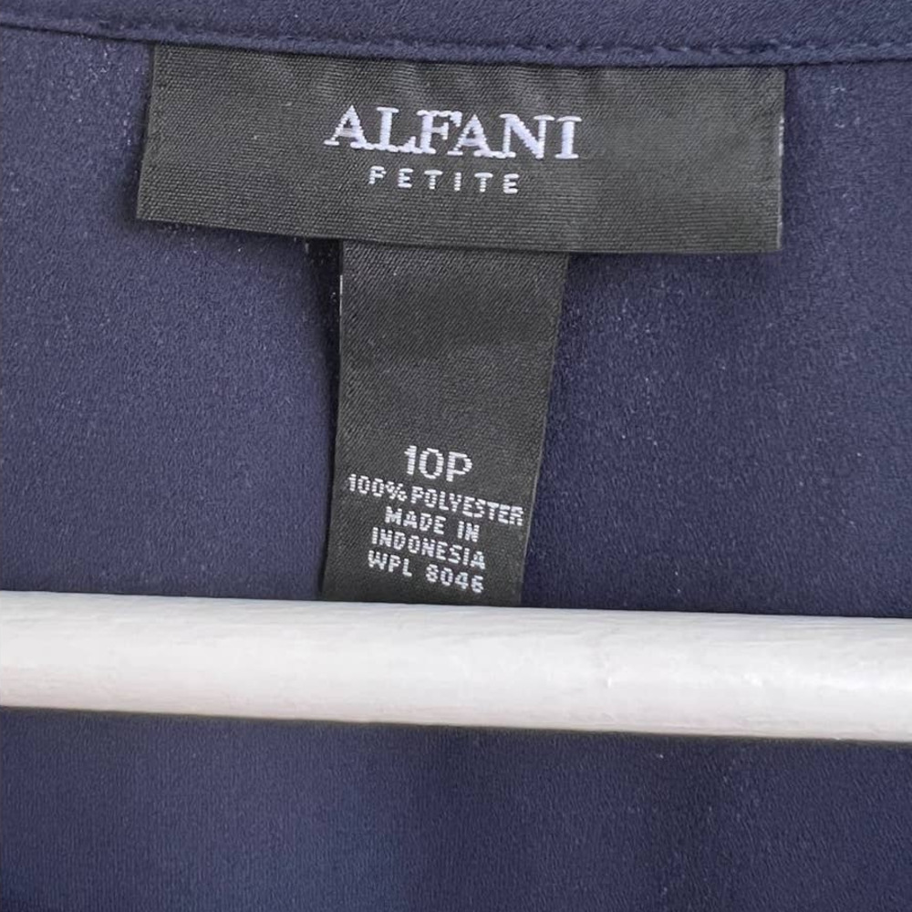 Alfani Navy Sheer Top Chiffon Sleeves Petite 10P Beaded Neckline Lightweight - Picture 4 of 12